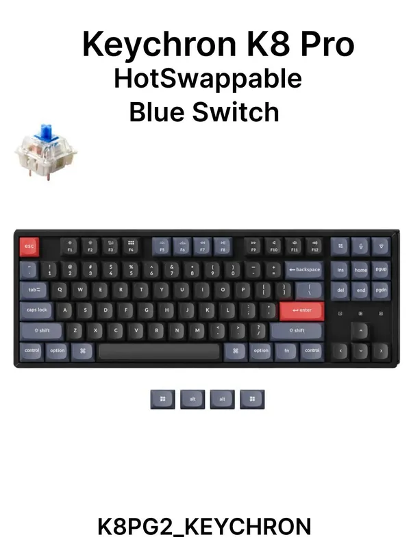 Беспроводная игровая механическая клавиатура Keychron K8 Pro (Hot Swap, LED-подсветка, синие свитчи) — фото 3