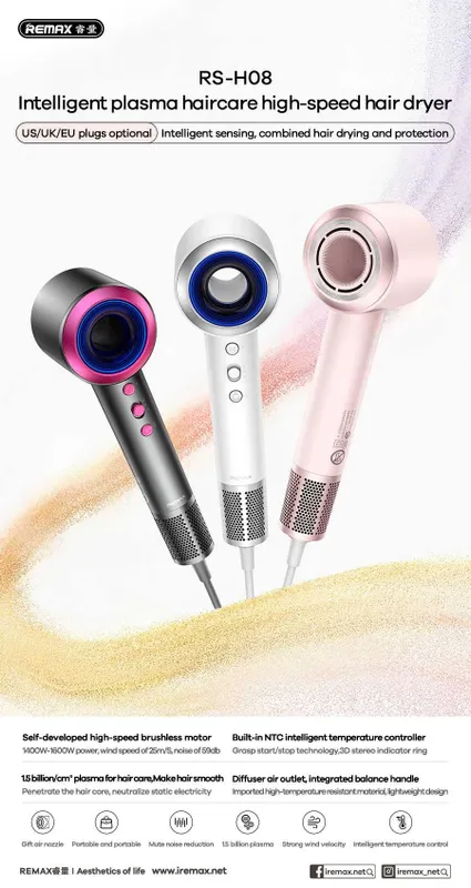 Remax RS-H08 EU Профессиональные Фен ССС плазменной технологией Dyson — фото 1
