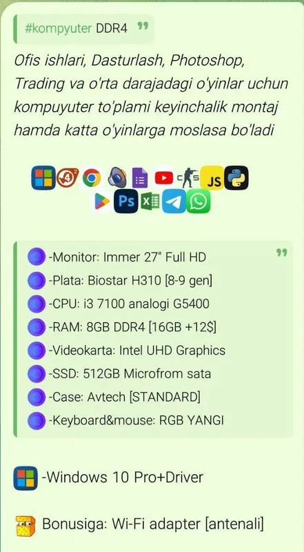 Kompyuter Sotiladi 1 oy kafolati bor Komplekt bervoraman — фото 1