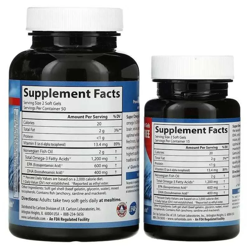 Карлсон омега-3 1200мг., Carlson omega-3 1200 mg. общий 130 капсул — фото 1