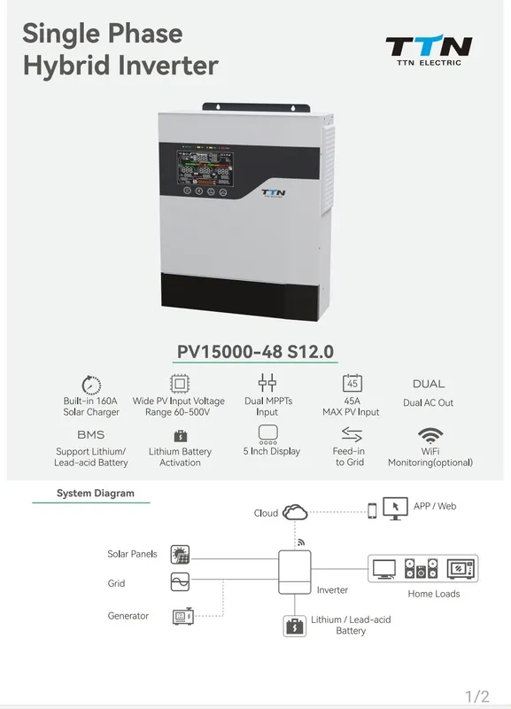 12- kw hybrid inverter 1-phasa — фото 3