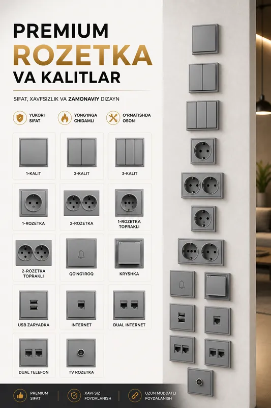 Zamonaviy dizayndagi rozetkalar va o‘chirgichlar 1