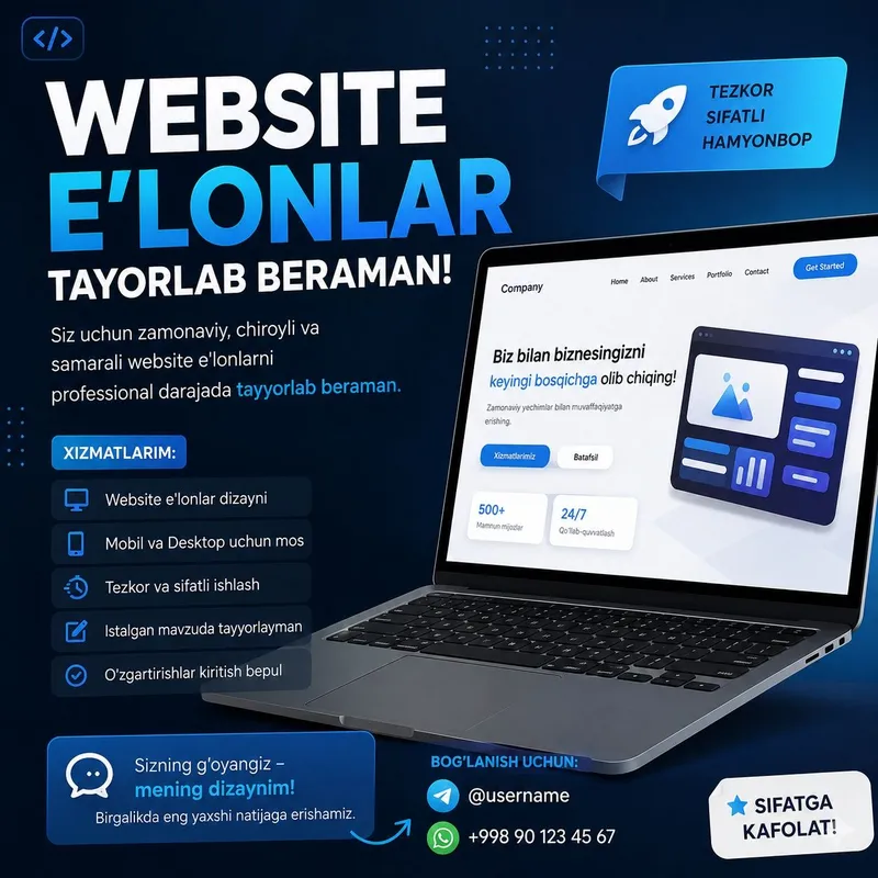 Website, el'onlar uchun rasmlar tayorlab beraman Website, el'onlar uchun rasmlar tayorlab beraman