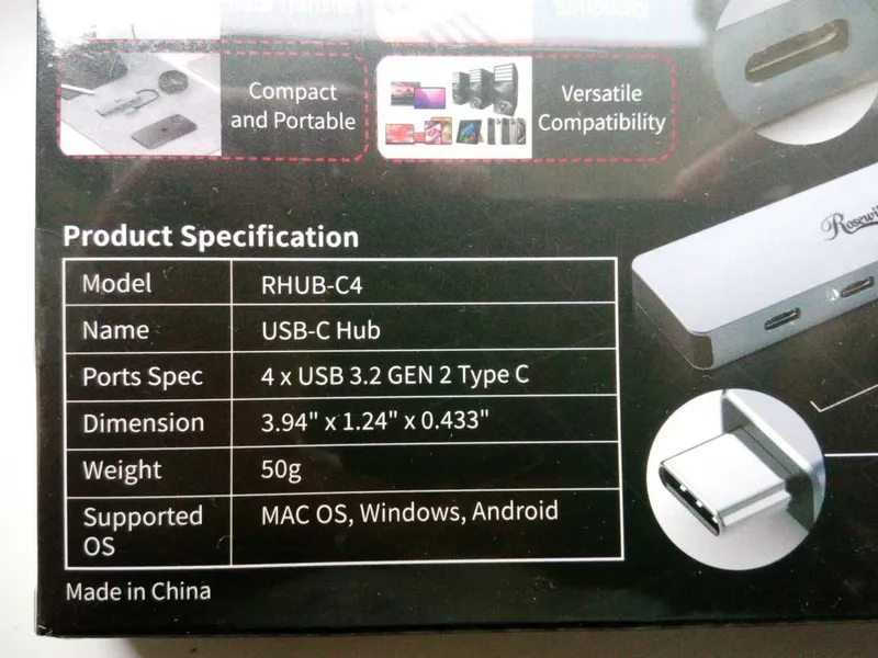 высокоскоростной USB-C Hub Rosewill 4 в 1 3 высокоскоростной USB-C Hub Rosewill 4 в 1 3