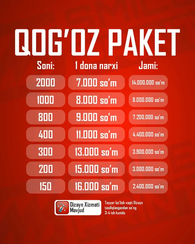 КАРТОН ПАКЕТ по 4.500 сум \ KARTON PAKET 4.500 so'mdan ! — фото 1
