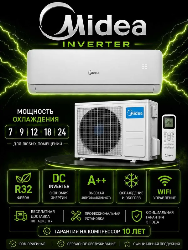 Кондиционер инверторный Midea 7/9/12/18/24 WiFi 130v-265V R32 фреон!