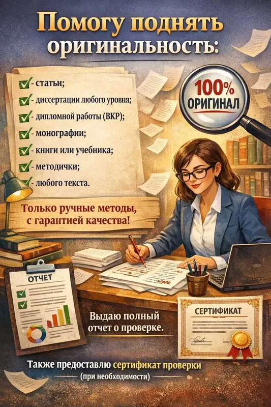 Повышение оригинальности диссертаций без GPT! Гарантия. Сертификат! Повышение оригинальности диссертаций без GPT! Гарантия. Сертификат!