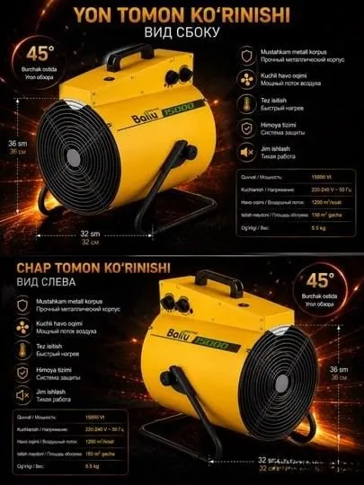 Ballu 4500W issiqlik pushkasi — 50 m² gacha. 6 Ballu 4500W issiqlik pushkasi — 50 m² gacha. 6