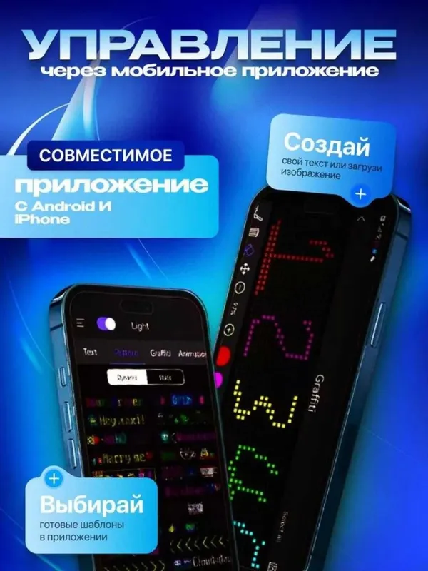 LED-экран для авто 59×12 см, 500+ гиф и фраз, управление с телефона — фото 2