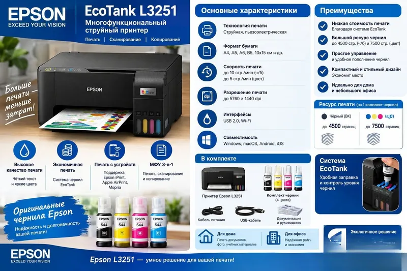 Принтер Epson L3251, оригинальная версия 2 Принтер Epson L3251, оригинальная версия 2
