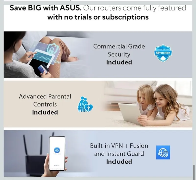 Wifi router Asus RT-AX1800S Wi-Fi 6 Поддерживает 2.4 ГГц + 5 ГГц — фото 4
