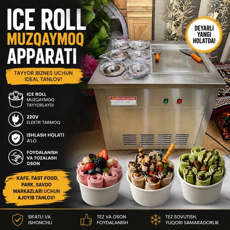 Muzqaymoq apparat (Ice roll machine) Ice roll yasaydigon apparqt. Yang 1