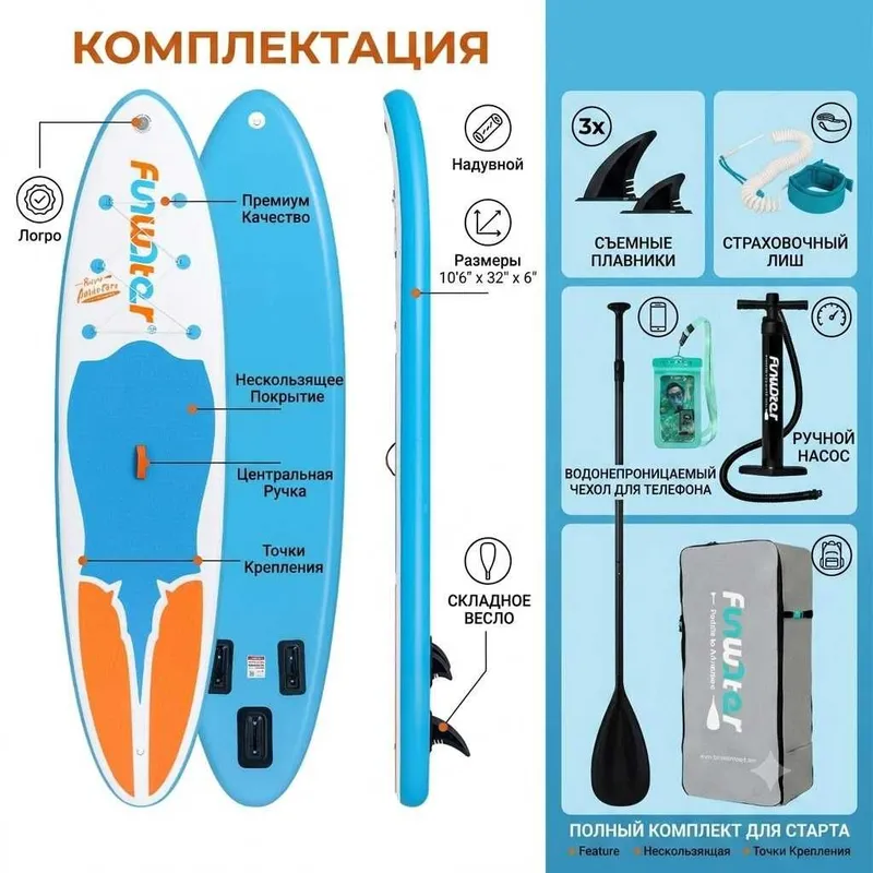 Сапборд SUP board 335 × 83 см | Самый широкий | Новый! Полный комплект — фото 1