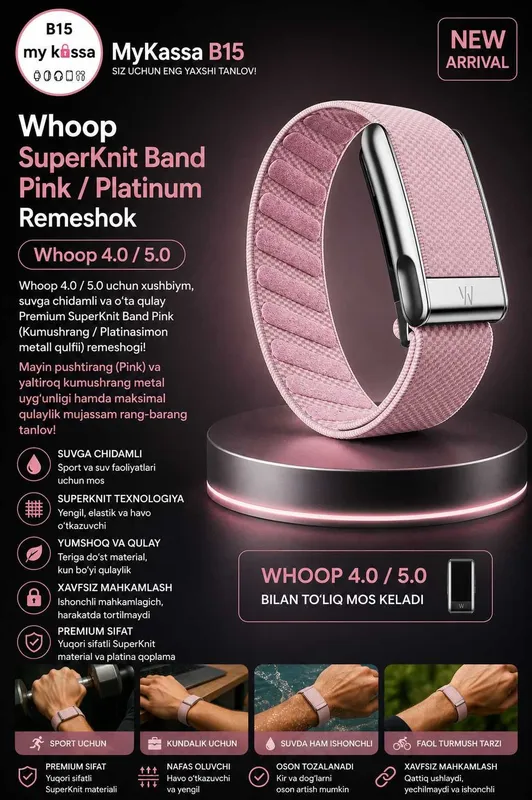 Whoop SuperKnit Band Pink / Platinum Remeshok / Dastavka / New Whoop SuperKnit Band Pink / Platinum Remeshok / Dastavka / New