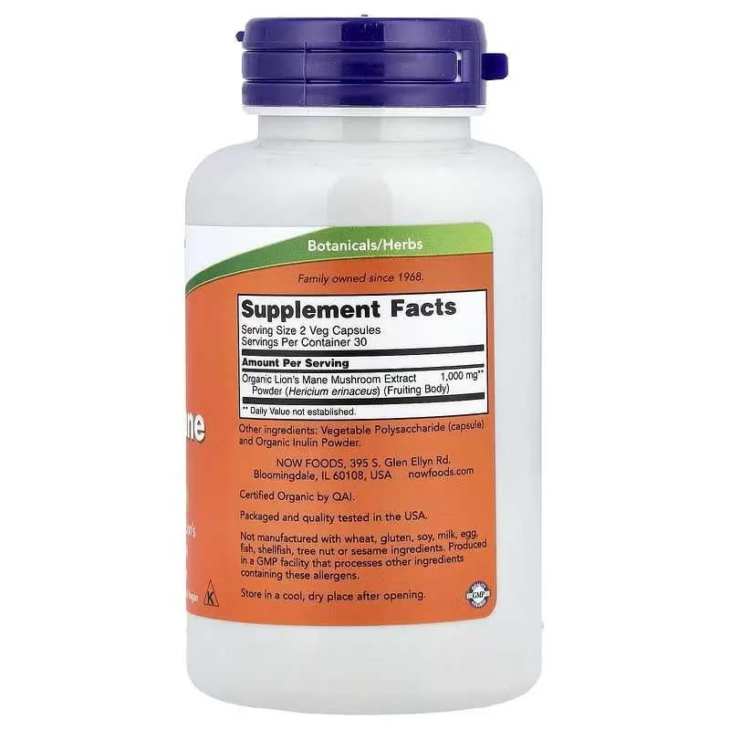 NOW Foods Lion's Mane ежовик гребенчатый львиная грива — фото 2