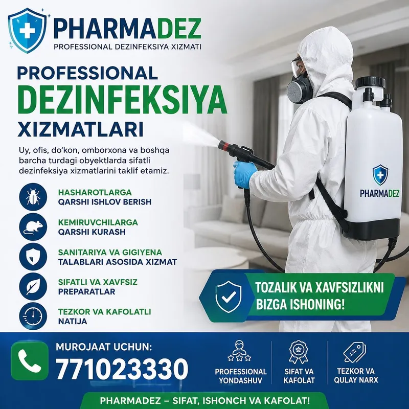 Дезинфекция дизенфекция дезенфекция Гарантия 1 год skidka 15 foiz — фото 1