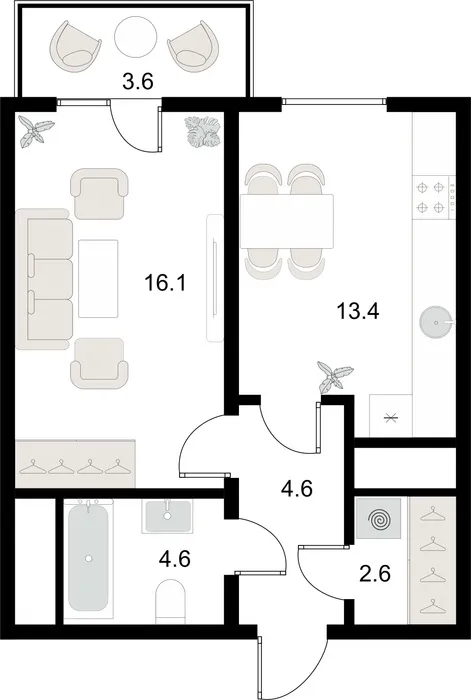 1-комнатная квартира, 43 м², Учтепа 2 1-комнатная квартира, 43 м², Учтепа 2