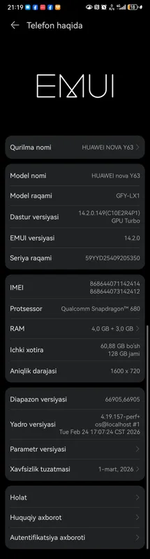HUAWEI NOVA Y63 6