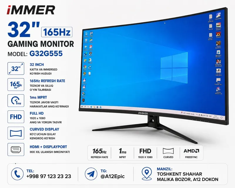 Immer 32" Curved Gaming Monitor 165hz 1