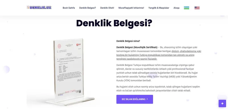 Denklik Belgesi‎ (Muvofiqlik sertifikati) Olish Xizmati! - Denklik.uz