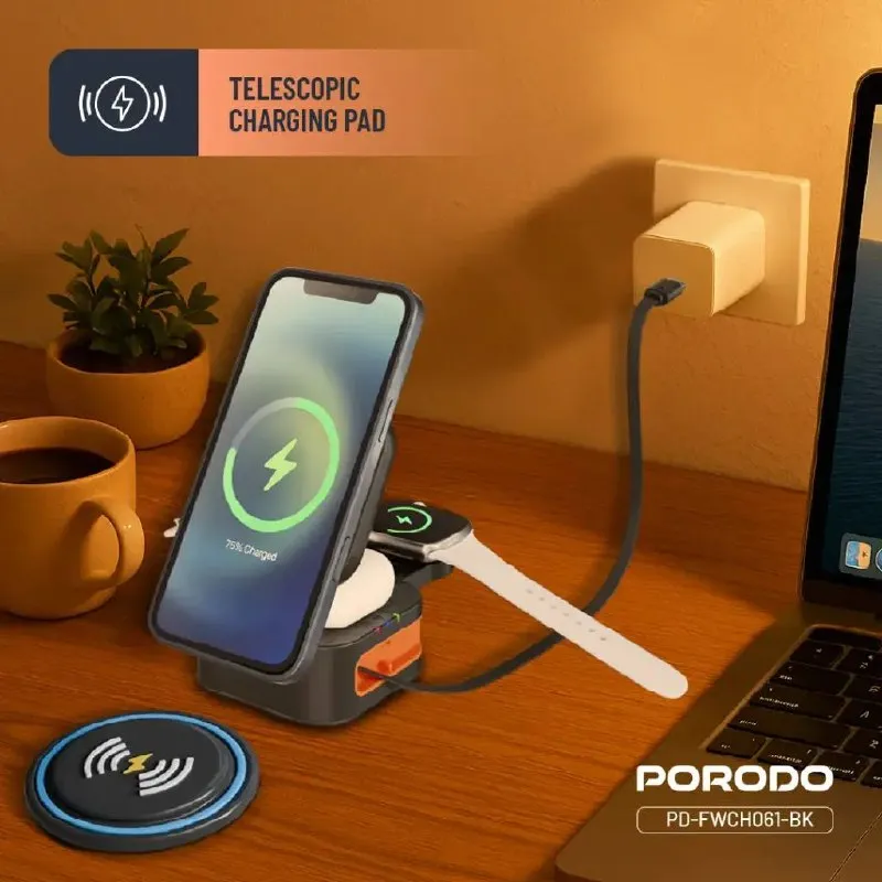 Беспроводная станция Porodo Pocket-Sized Folding Wireless Charger 3-в-1 — фото 1
