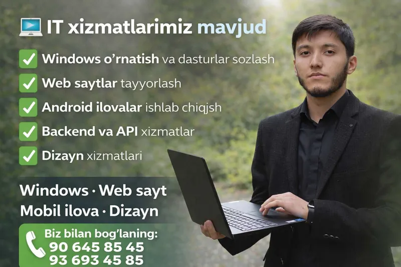 IT xizmatlar – Windows o‘rnatish,Websayt,mobil ilova,dizayn xizmatlari 1 IT xizmatlar – Windows o‘rnatish,Websayt,mobil ilova,dizayn xizmatlari 1