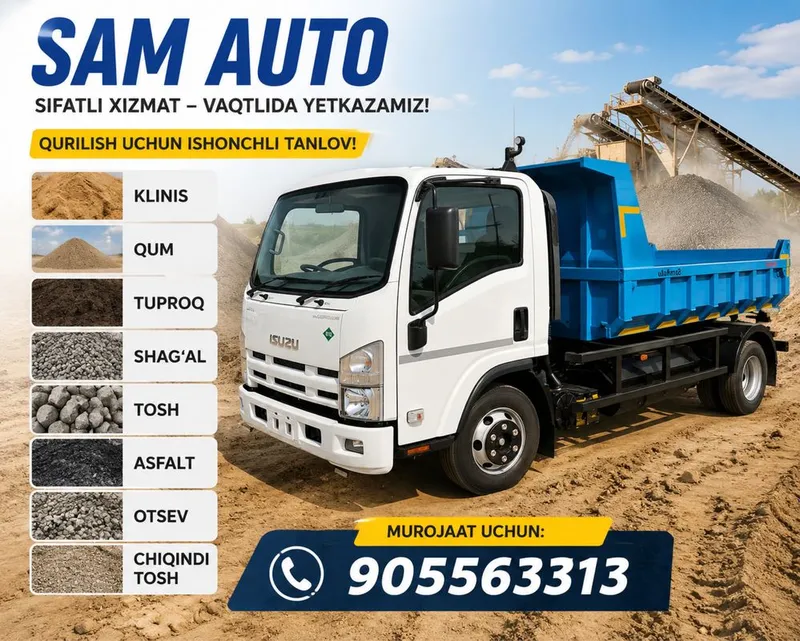 Isuzu klinis, sheben, qum, yetkazib beramiz Isuzu klinis, sheben, qum, yetkazib beramiz