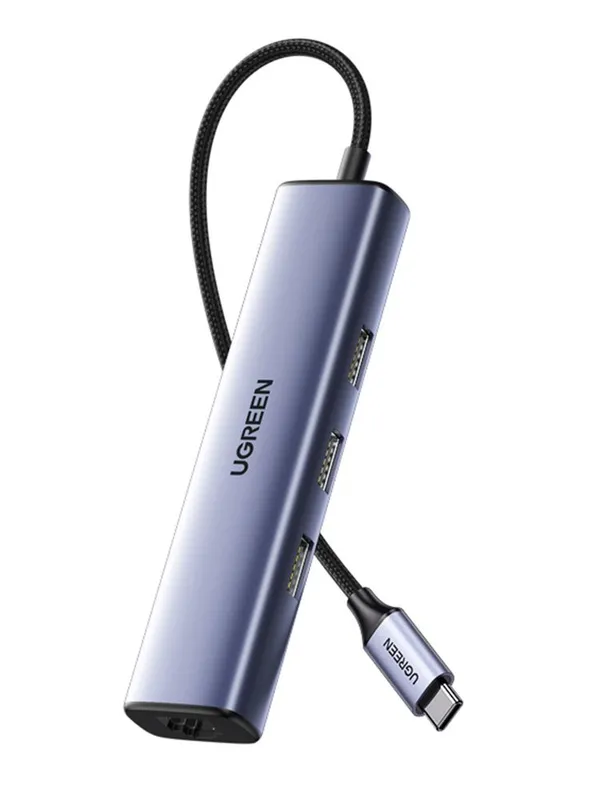 Ugreen USB-концентратор CM-475 Usb-C to 3*USB 3,0 Hub+RJ45 1000mb