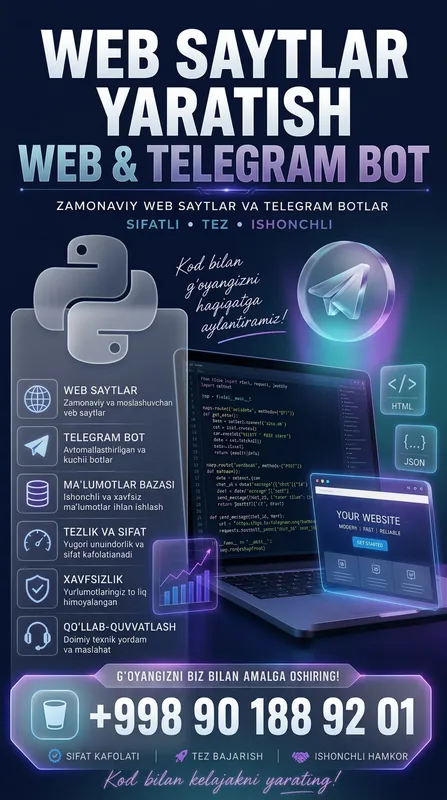 web sayt va telegram bot yratish web sayt va telegram bot yratish