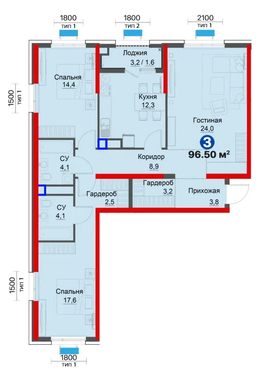 Rohatdagi keng 3 xonali kvartira, 97 m². Kalitlar dekabrda 6
