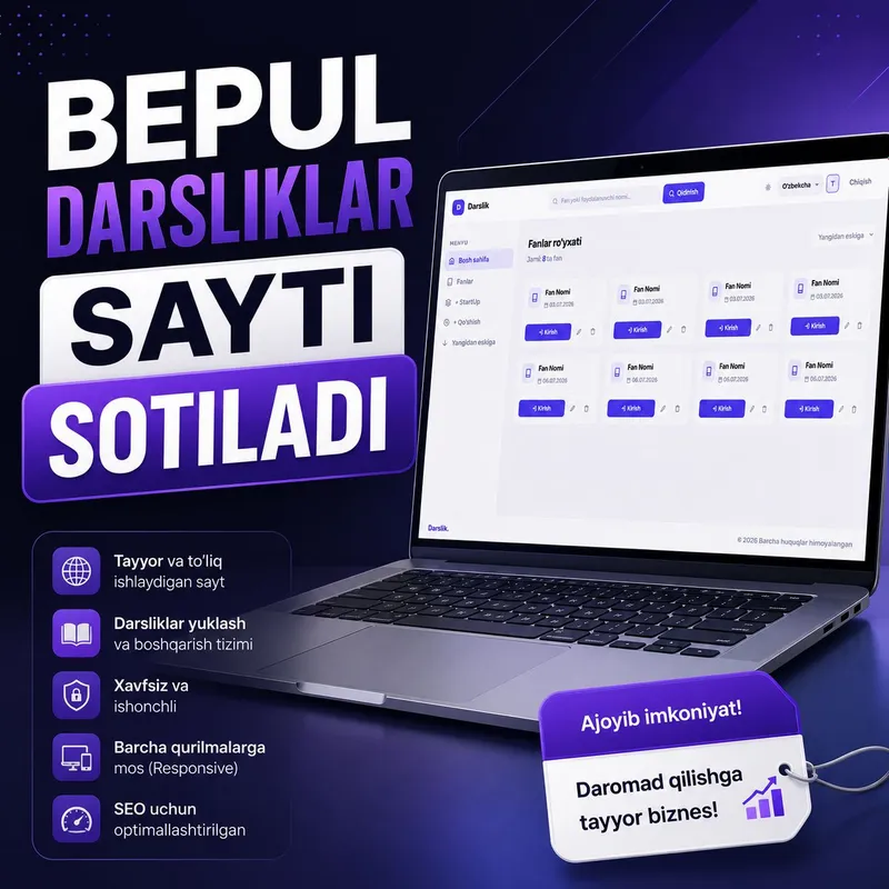 Bepul Darsliklar sayti Sotuvda