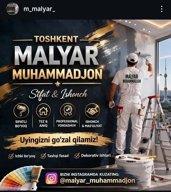 Malyarka ishlari sifatli va hamyonbob Malyarka ishlari sifatli va hamyonbob