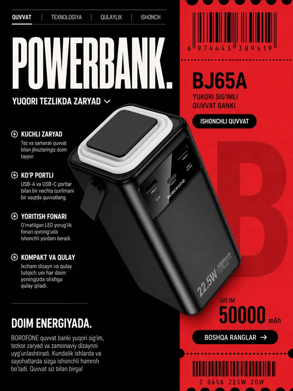 Power Bank tezkor zaryadlash funksiyasiga ega 1