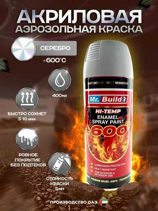 Термостойкая акриловая аэрозольная эмаль 600° C Mr. Build — фото 1