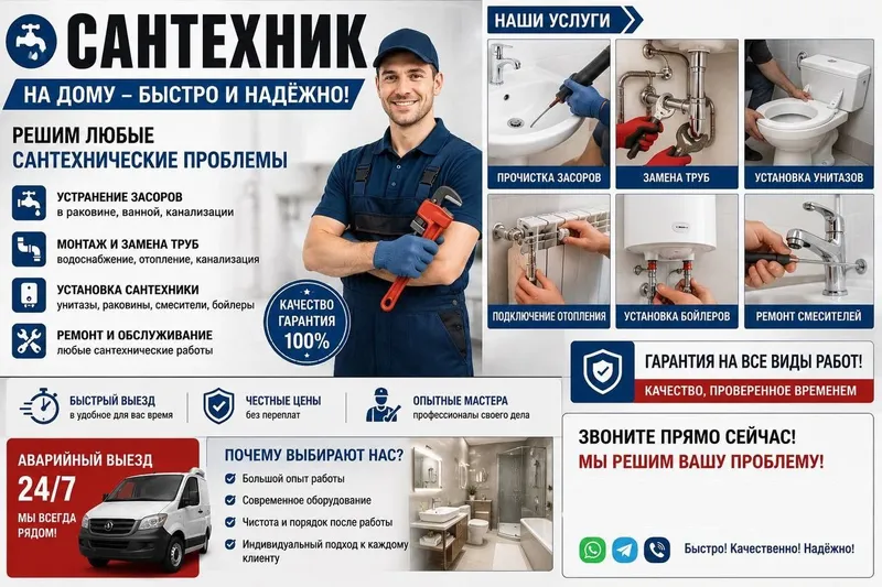 Сантехник. Сантехнические услуги 24/7. Срочный выезд.
