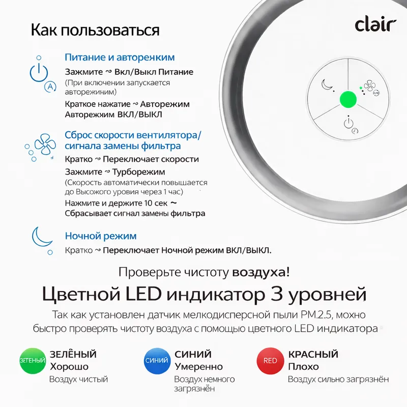 CLAIR HS  Очиститель воздуха 25-30м. кв. Корея 9