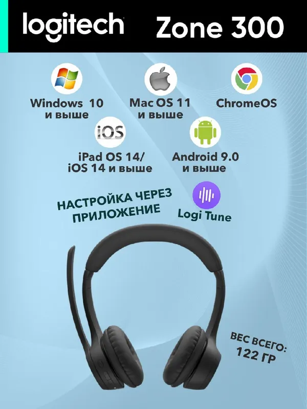 Беспроводные наушники Logitech Zone 300 для компьютера/колл-центра (звонки, музыка) — фото 3