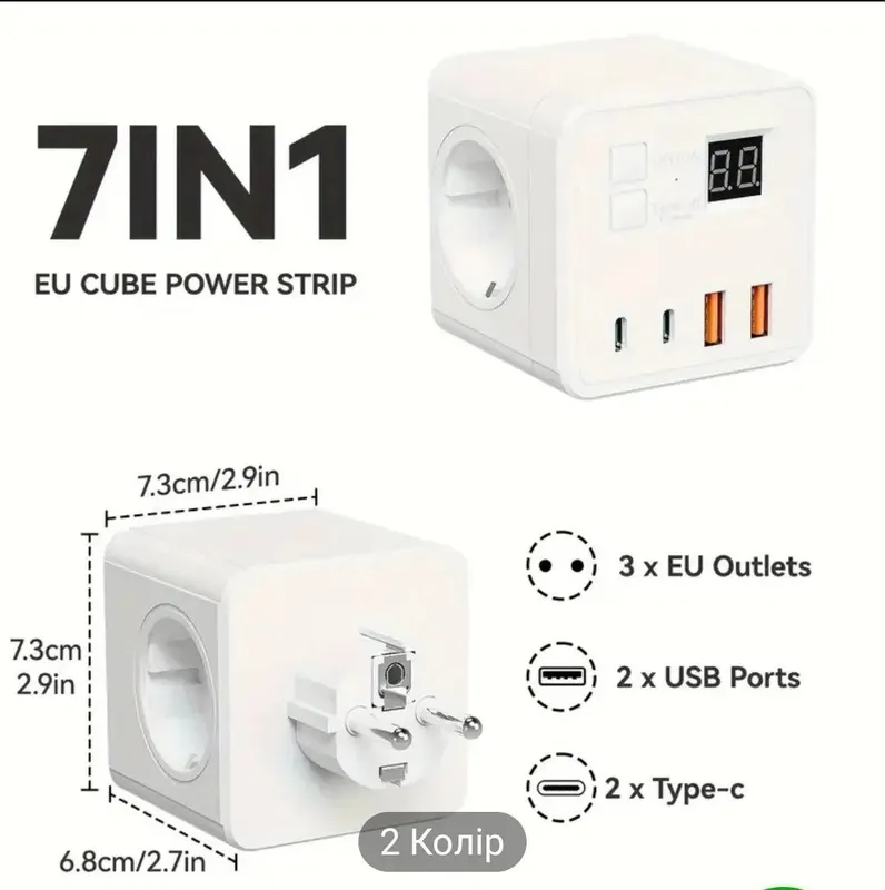Сетевой фильтр с таймером 3 розетки + 2 USB-порта + 2 Type-C — фото 2