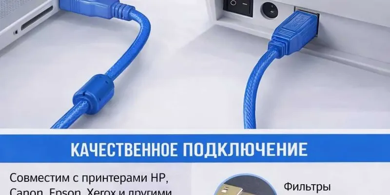 USB кабель для принтера (USB 2.0 A–B) 2м — Новый — фото 1