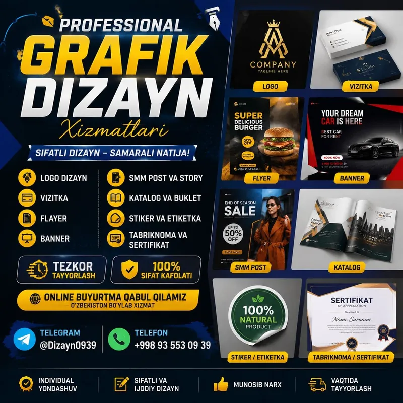 Grafik dizayn xizmati | Logo| Vizitka| Banner|SMM Post|Online buyurtma 1