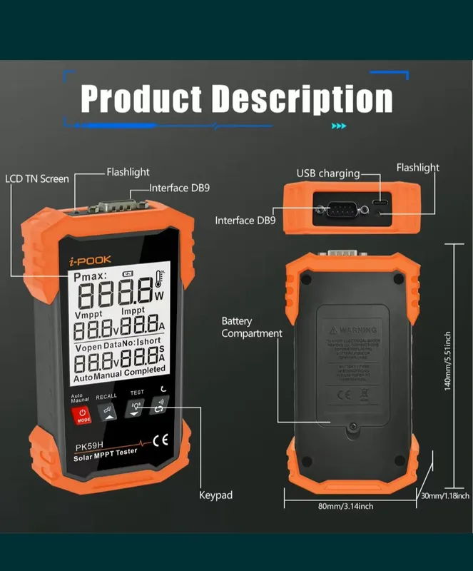 Тестер солнечных панелей i-POOK PK59H Solar MPPT Tester 6 Тестер солнечных панелей i-POOK PK59H Solar MPPT Tester 6