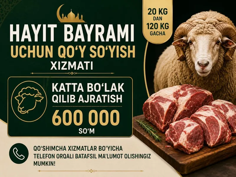 500.000 Som Qo’y Soyish Qassob chillik hizmati Faqat qoy 20-120kg