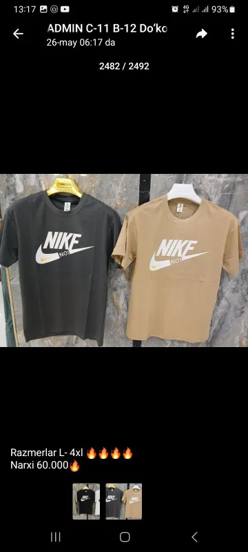 Erkaklar uchun sifatli Nike futbolkalari / Razmerlar L-4XL — фото 2