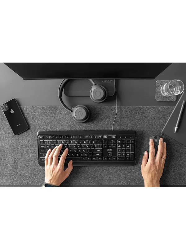 Клавиатура 2E, мембранная, проводная, для ПК и ноутбука, 104 клавиши, белая — фото 5