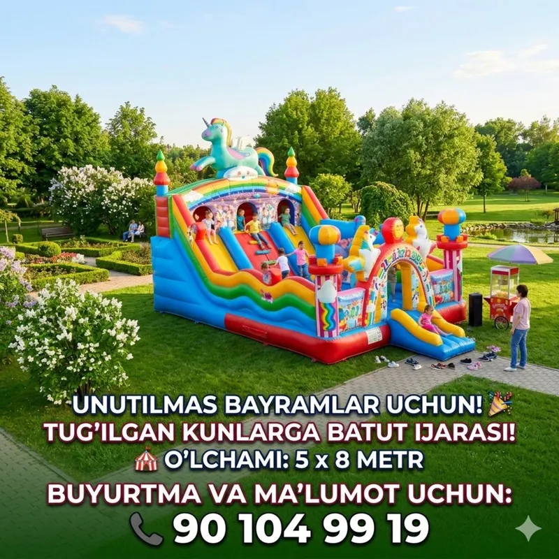 Batut kunlik ijarasi (arenda) Bolalar tadbirlari uchun 5x8 metr