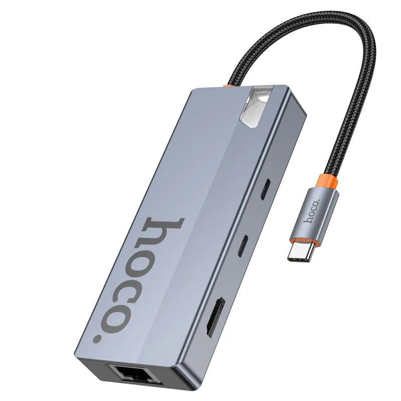 Hoco HB52 Hub Wow 8-в-1 HDMI 4K 60Hz,PD 100W, USB 3.0 5Gbps,RJ45,SD/TF — фото 2