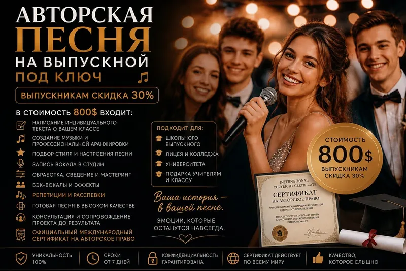 Авторская песня на выпускной под ключ с сертификатом