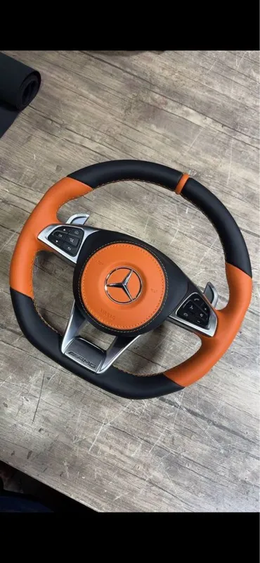 Руль от Mersedes-Benz G-класса оранжевой и черной кожей наппа — фото 1