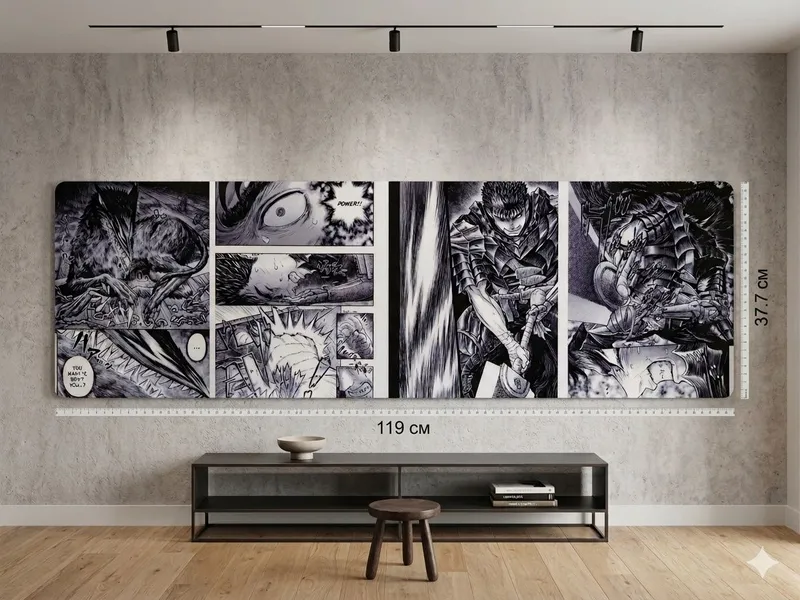 Панорамный арт-постер Берсерк (Berserk) 119х37.7 см, на пластике (Точн