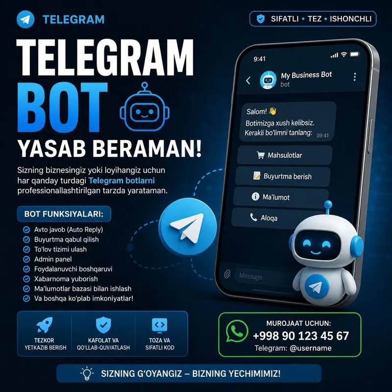 Telegram bot, Telegram Agent yasab berish hizmati 3 Telegram bot, Telegram Agent yasab berish hizmati 3